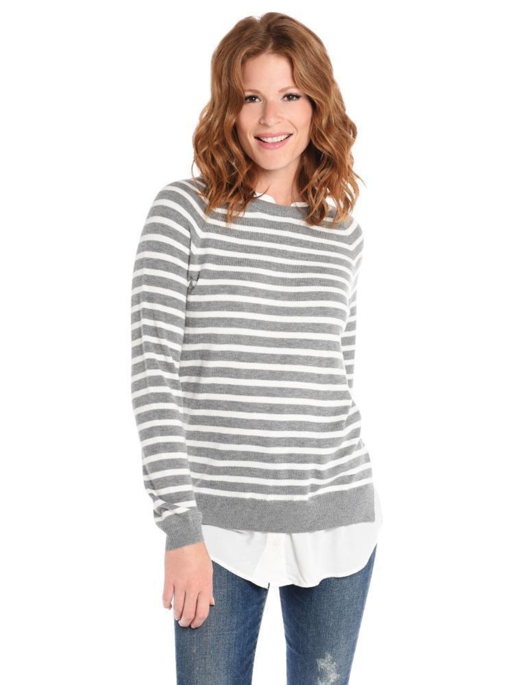 JOIE Zaan E Grey White Striped Long Sleeve knit Sweater Oxford Women’s Size S